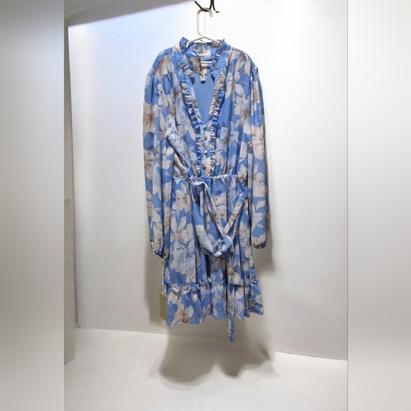 Floral Blue Ruffle Dress - Picture 2 of 3